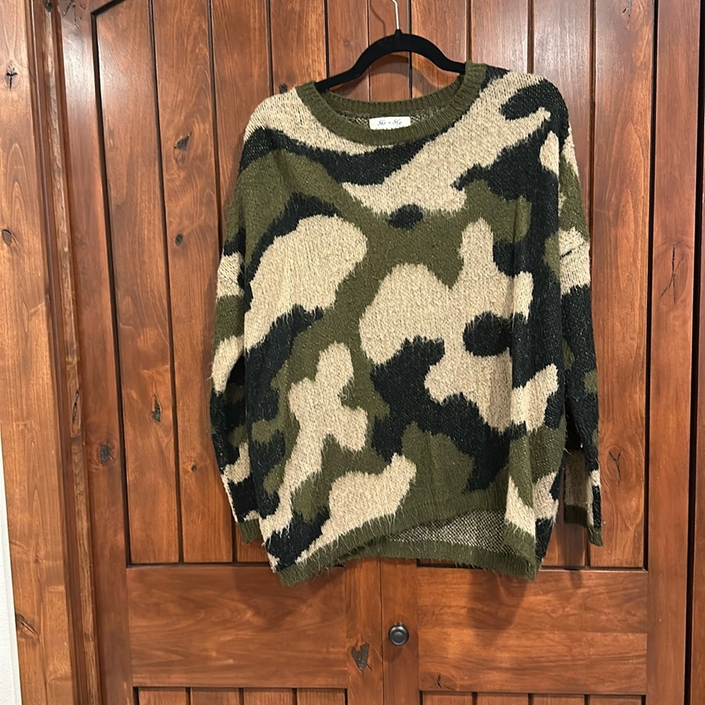 She & Sky- camo sweater